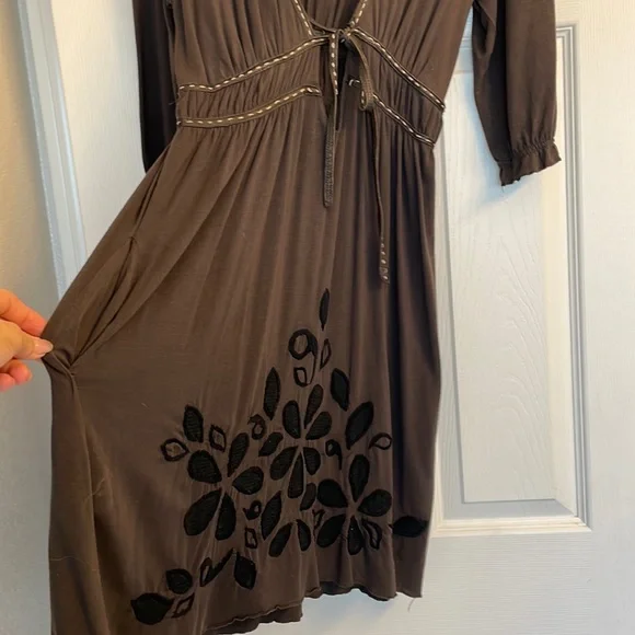brown tie neck dress Graciela Brown Tie Neck Mesh Maxi Dress - US 12 main image 1